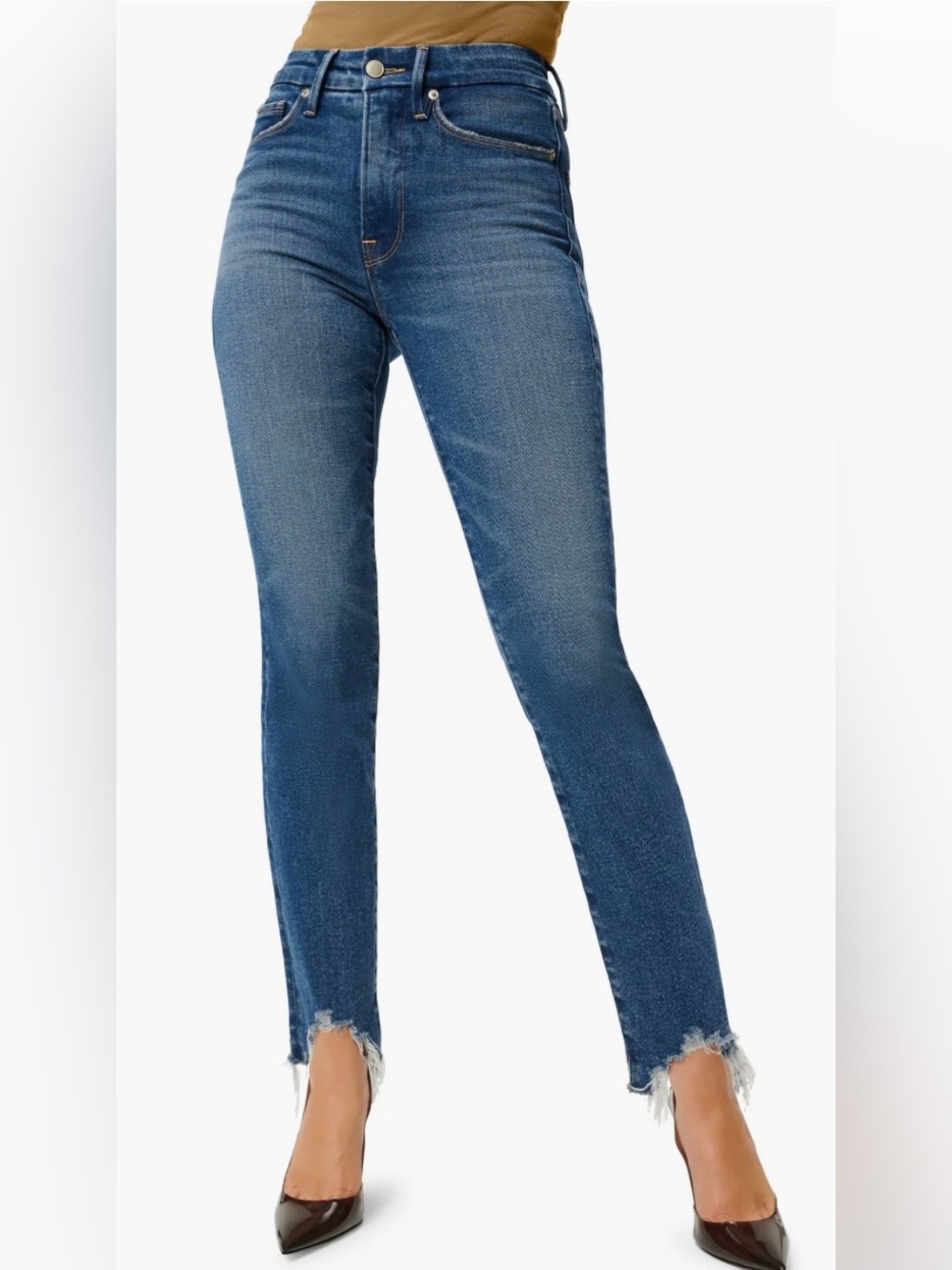 Good American Good Legs High Waist Chew Hem Ankle Cigarette Jeans Blue 842 2/26